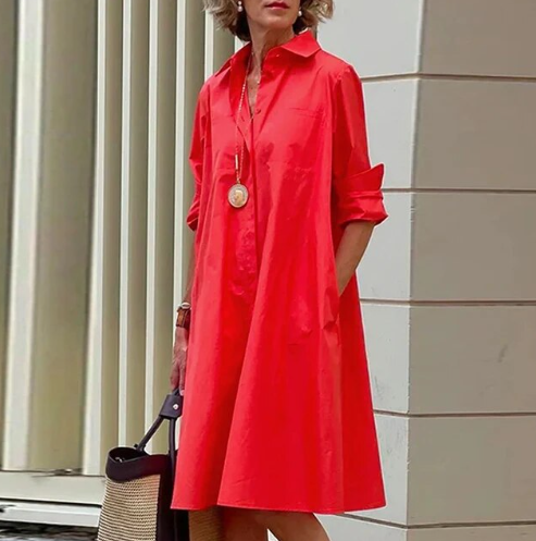 Evelise women’s casual solid shirt dress with structured collar – versatile everyday outfit