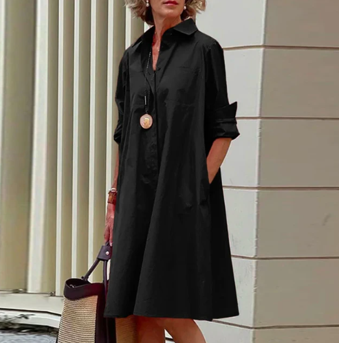 Evelise women’s casual solid shirt dress with structured collar – versatile everyday outfit
