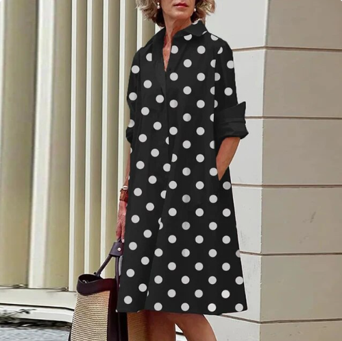 Evelise women’s casual solid shirt dress with structured collar – versatile everyday outfit