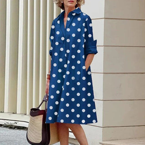 Evelise women’s casual solid shirt dress with structured collar – versatile everyday outfit
