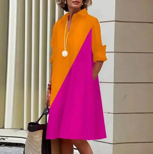 Evelise women’s casual solid shirt dress with structured collar – versatile everyday outfit