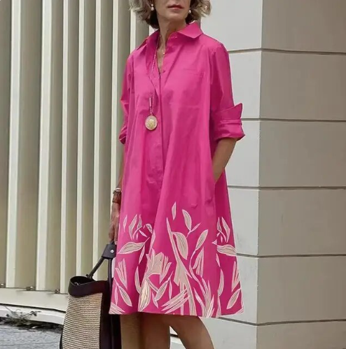 Evelise women’s casual solid shirt dress with structured collar – versatile everyday outfit