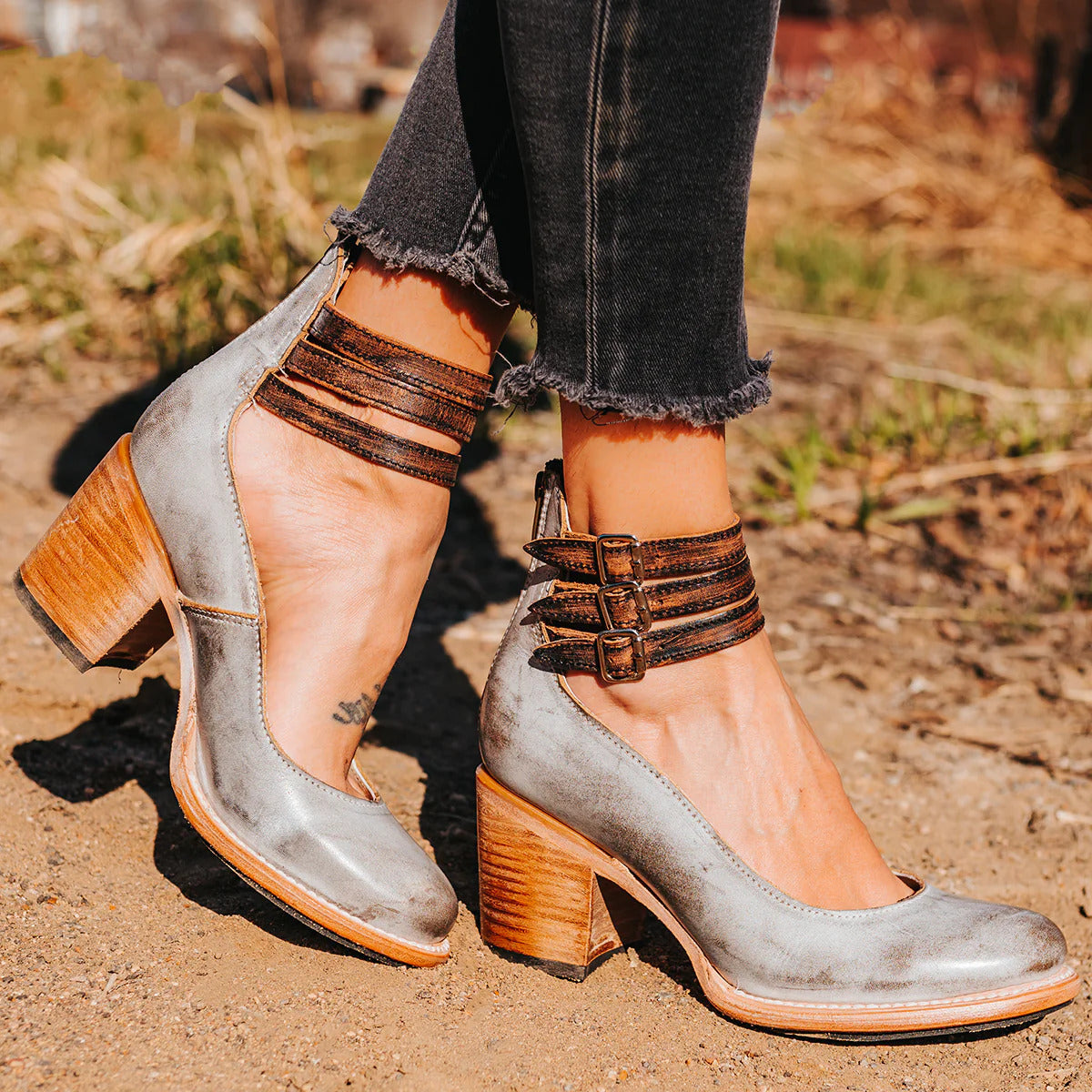 Amara women's elegant heels with a triple strap design and a sleek, modern silhouette.