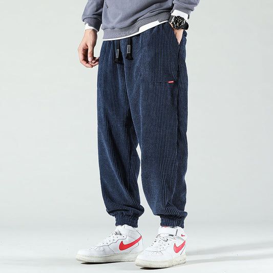 Rayan men’s jogging style corduroy trousers with elastic waistband and tapered fit