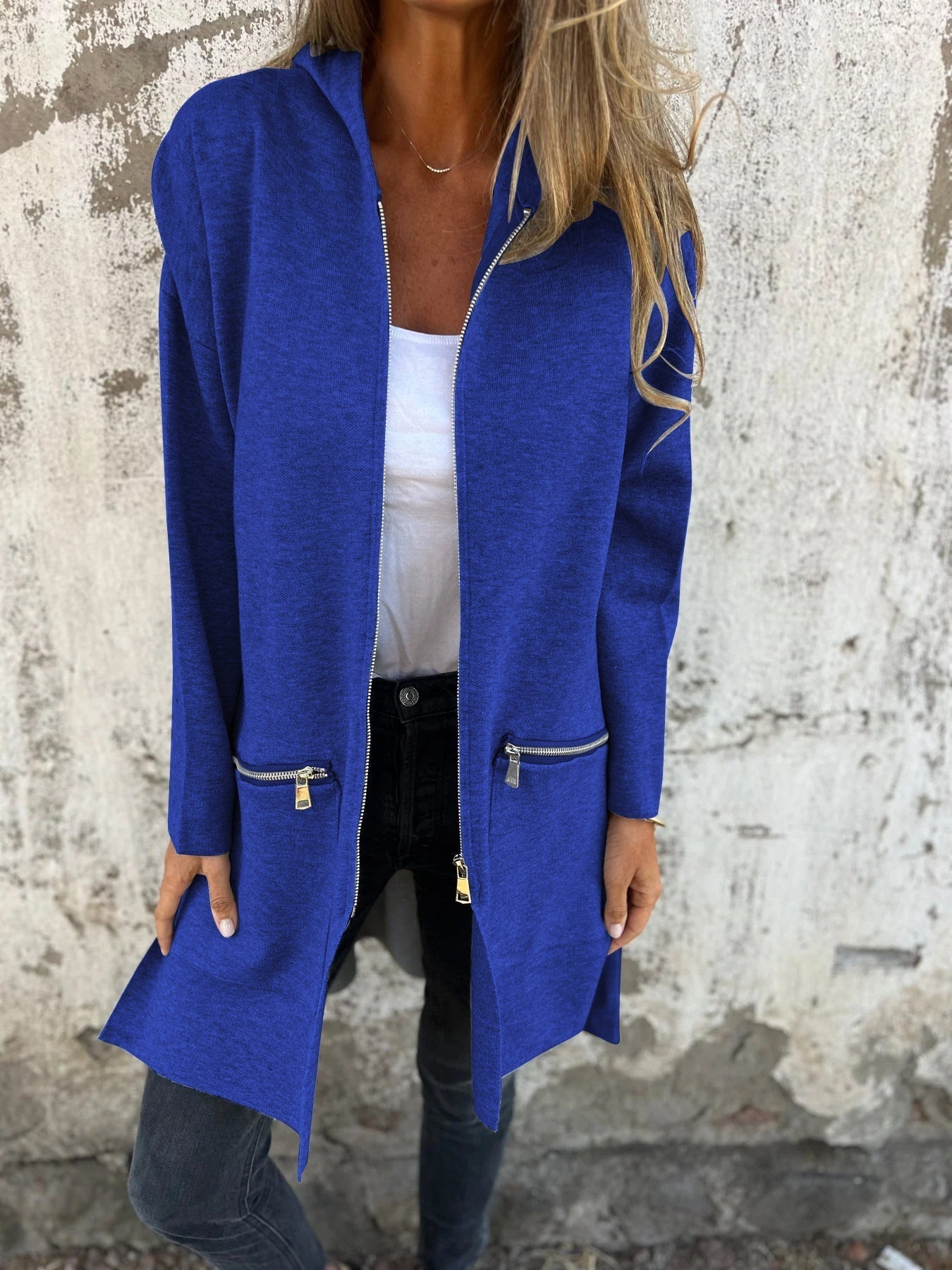 Sylvie relaxed zip-up cotton jacket with round neck and long sleeves in multiple colors