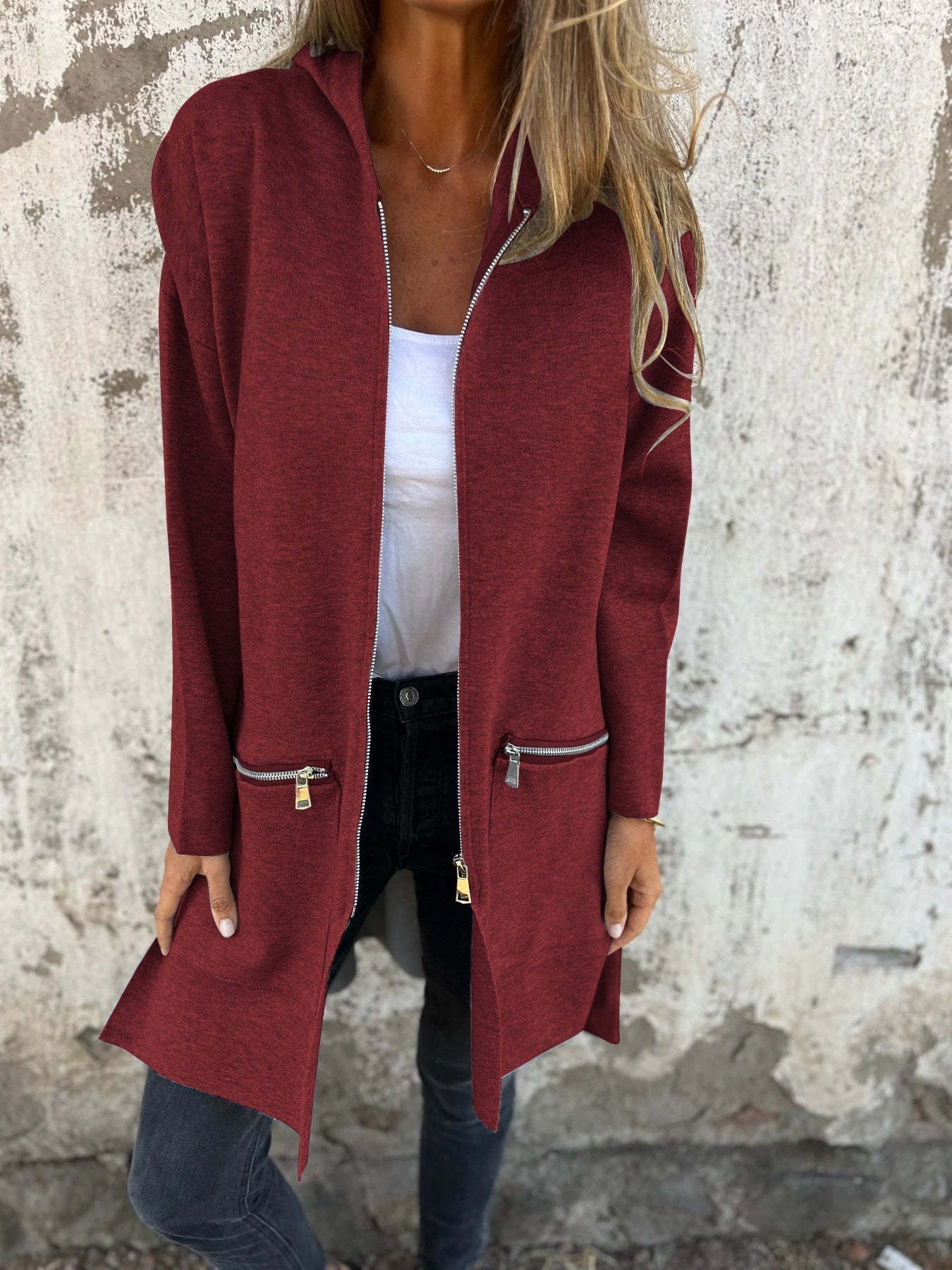 Sylvie relaxed zip-up cotton jacket with round neck and long sleeves in multiple colors
