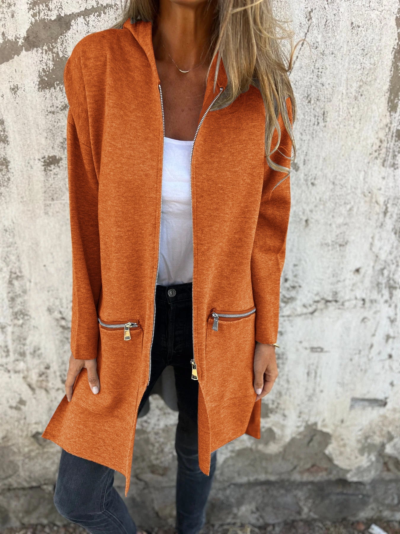 Sylvie relaxed zip-up cotton jacket with round neck and long sleeves in multiple colors