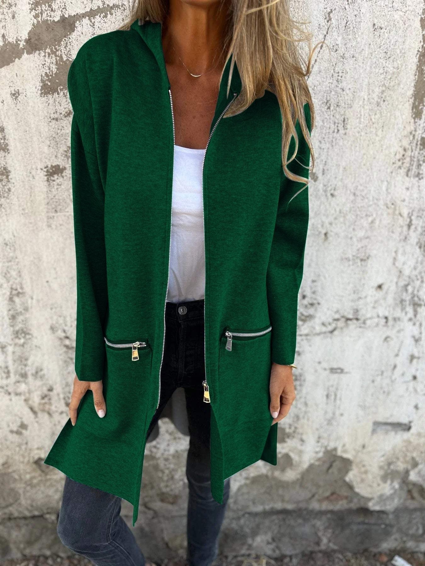 Sylvie relaxed zip-up cotton jacket with round neck and long sleeves in multiple colors