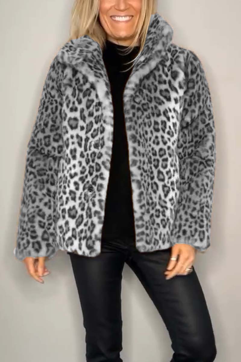 Aida women’s short faux fur coat with subtle leopard print for chic autumn and winter style