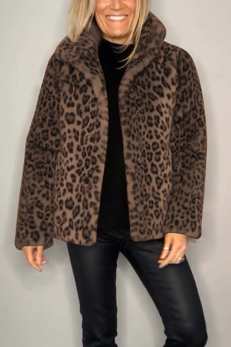 Aida women’s short faux fur coat with subtle leopard print for chic autumn and winter style