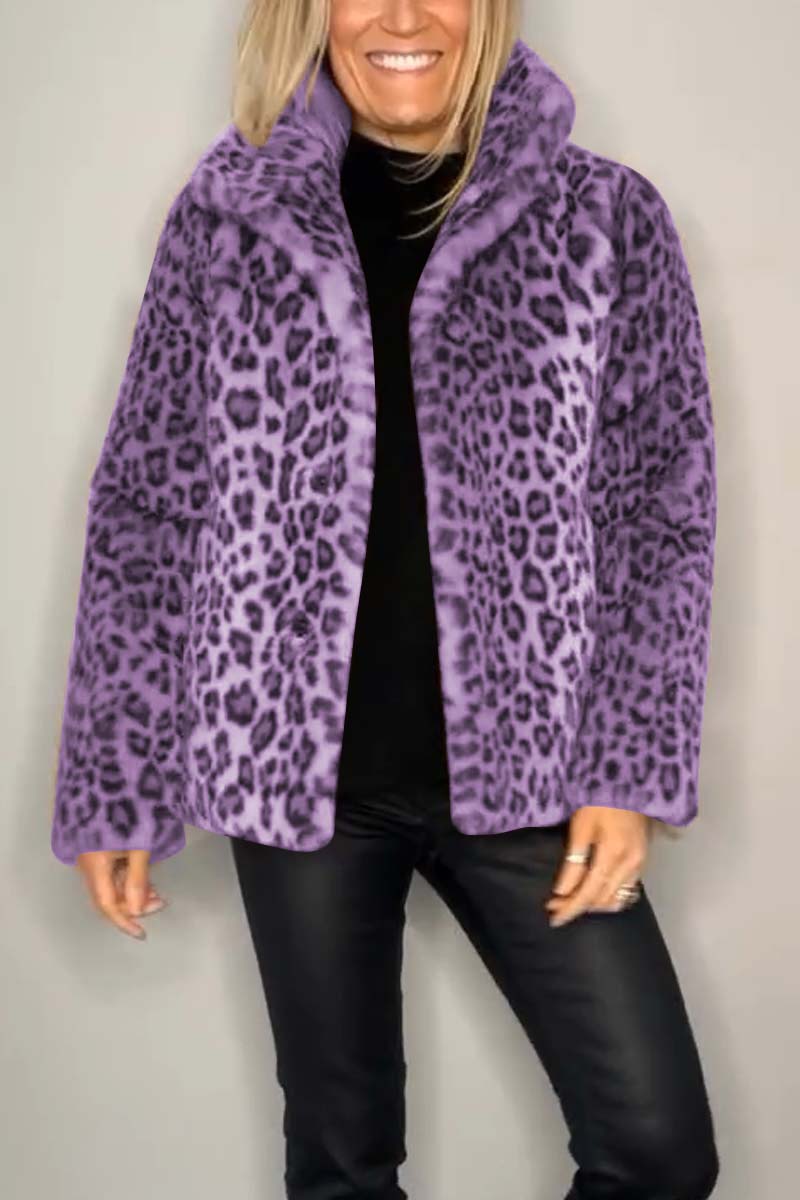 Aida women’s short faux fur coat with subtle leopard print for chic autumn and winter style