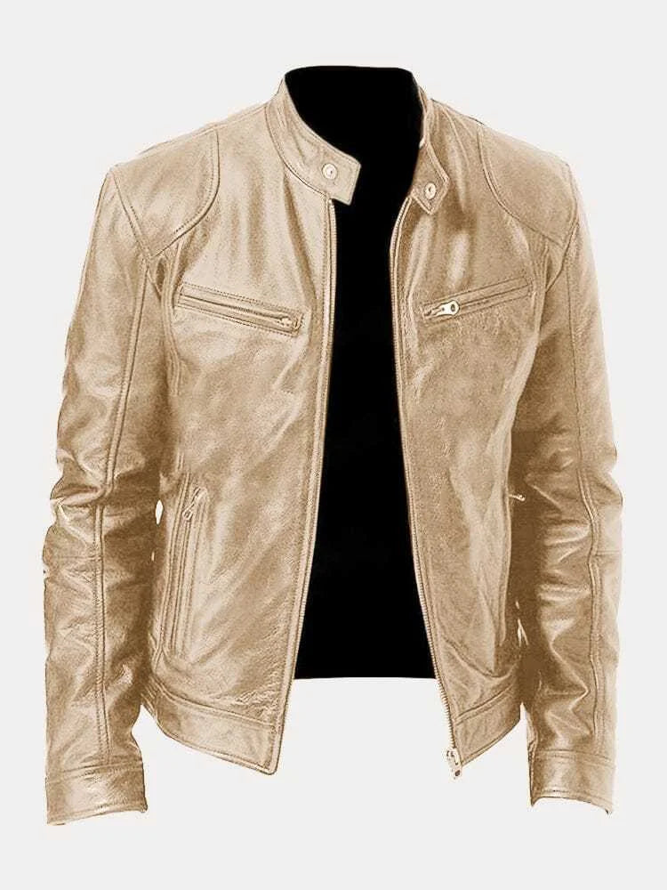 Leandro men’s biker jacket with structured collar and zippered pockets, modern urban style