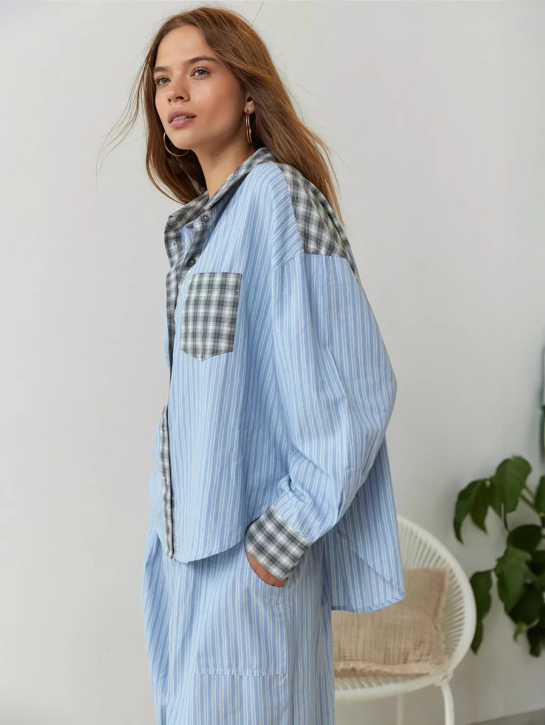 Blair women's pajama set with a classic plaid pattern, long sleeves, and a comfortable, relaxed fit.