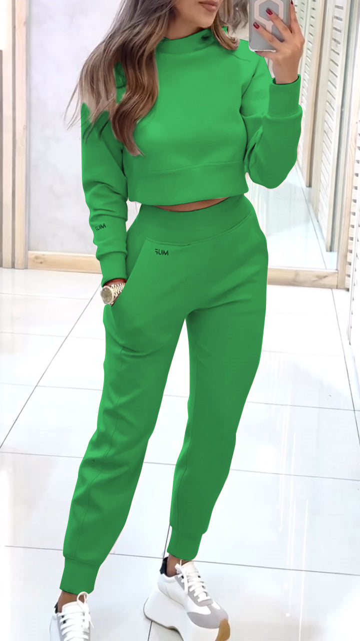 Women’s knit two-piece set with high-neck sweater and trousers
