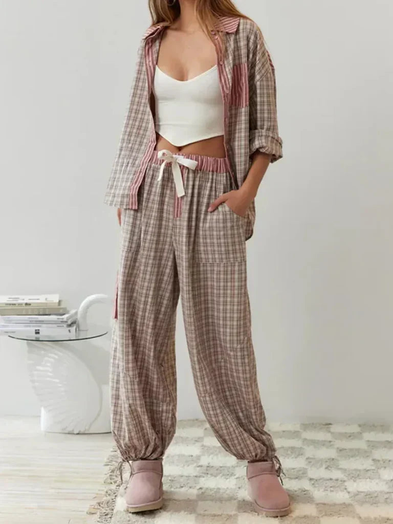 Women’s two-piece pyjama set with shirt and loose trousers