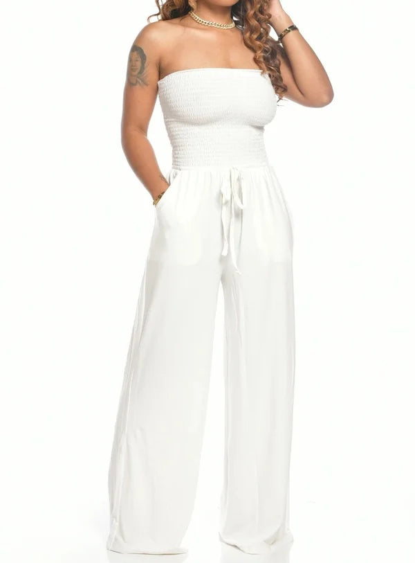 Alina sleeveless jumpsuit for women with a fluid, comfortable silhouette and a flared leg.