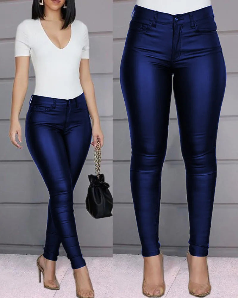 Daphne women’s high-waist faux leather pants with sleek fitted silhouette
