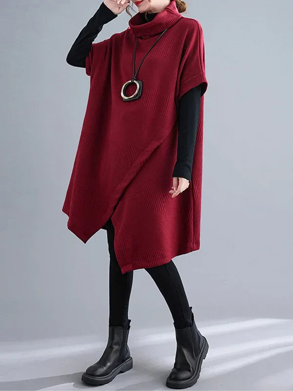 Sloane fluid women's dress with an asymmetrical high collar and a modern, relaxed fit.