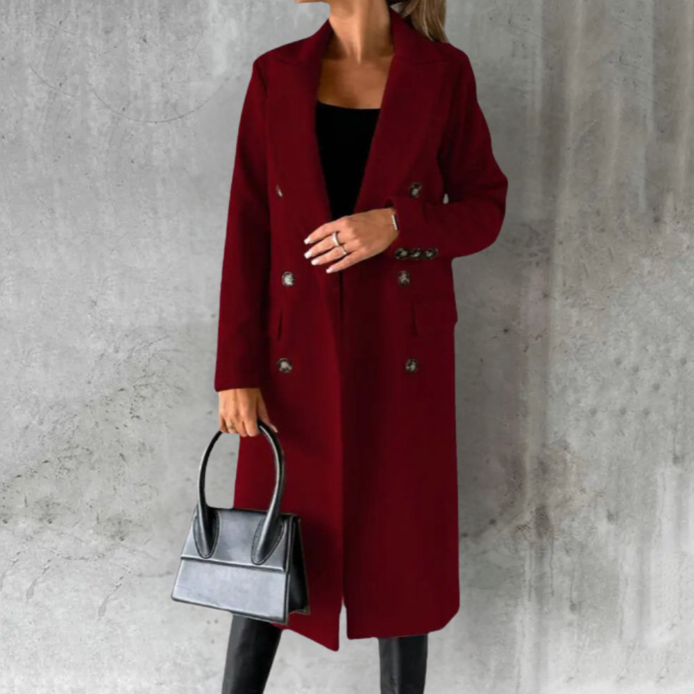 Lydia women’s trench coat with structured silhouette and button closure, elegant and versatile outerwear