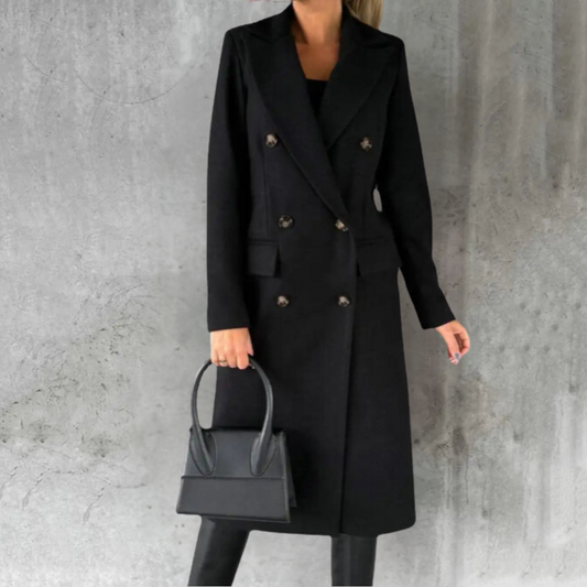 Lydia women’s trench coat with structured silhouette and button closure, elegant and versatile outerwear