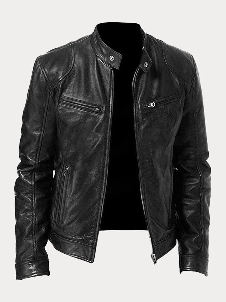 Leandro men’s biker jacket with structured collar and zippered pockets, modern urban style