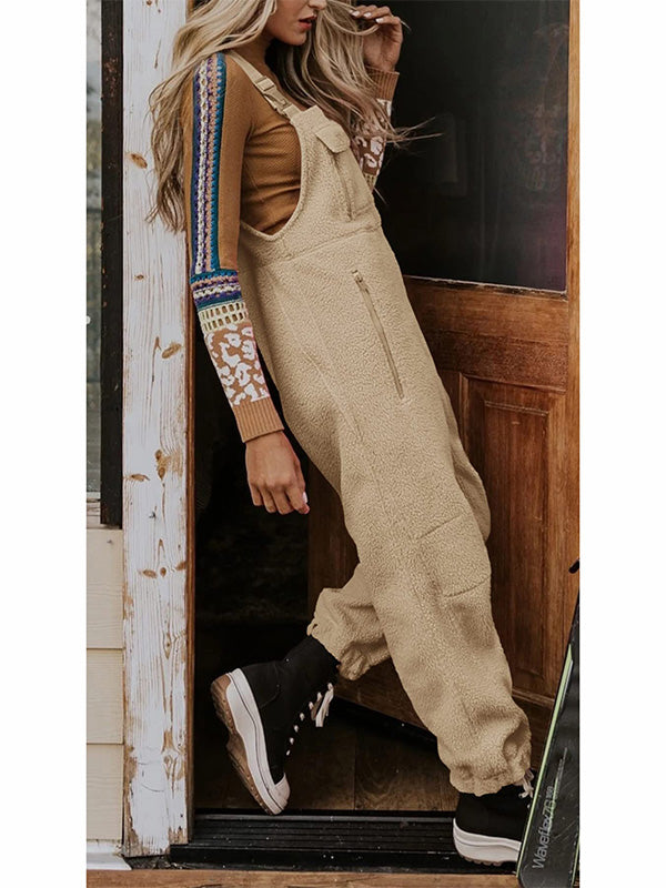 Oba women’s fleece-style jumpsuit with zip pockets and tailored fit