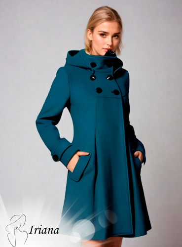 Iriana women’s long coat with side pockets, structured collar, and modern silhouette for elegant winter styling