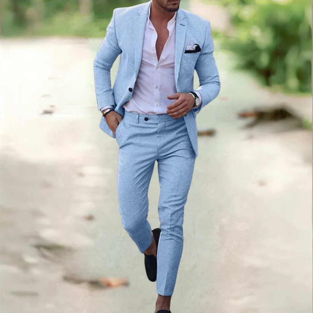 Henry men’s two-piece suit with tailored blazer and structured trousers, polished and versatile formalwear