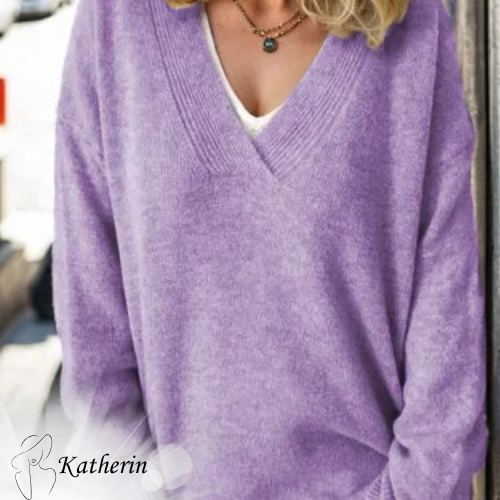 AliceLondon Katherin women’s V-neck knitted sweater in soft fabric – casual and elegant style
