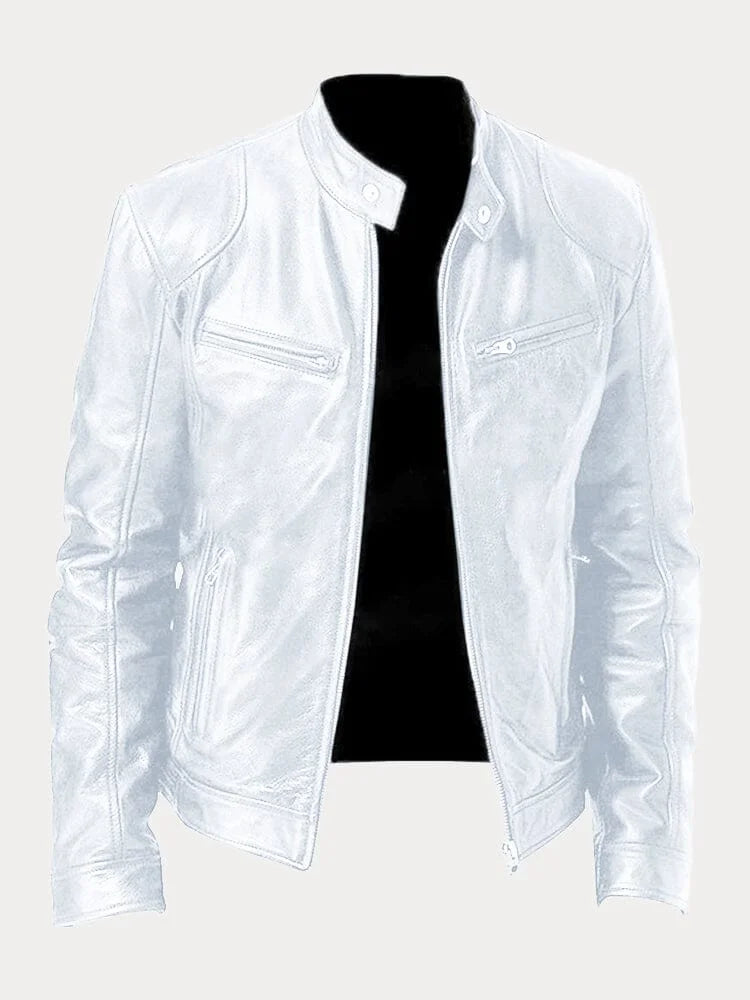 Leandro men’s biker jacket with structured collar and zippered pockets, modern urban style