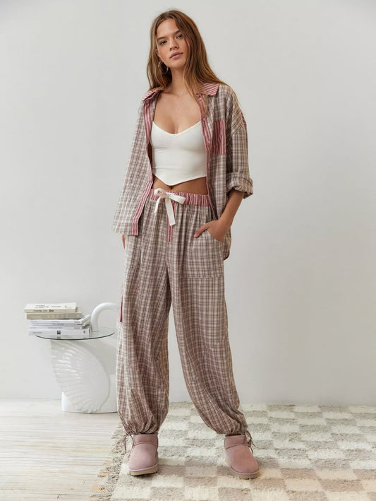 Blair women's pajama set with a classic plaid pattern, long sleeves, and a comfortable, relaxed fit.