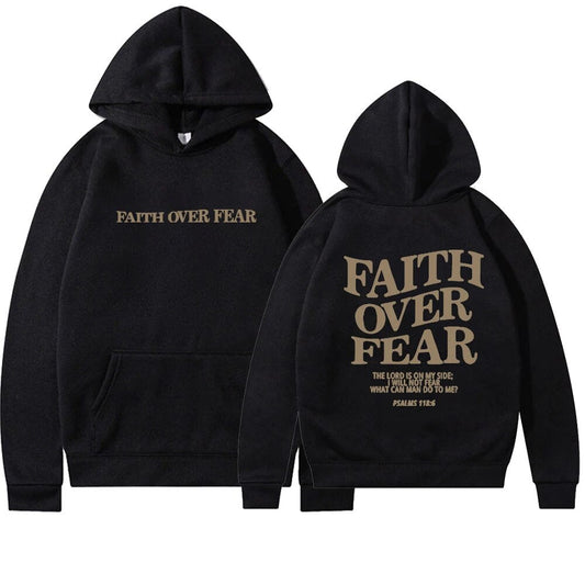 Vicky women’s hoodie with inspirational “Faith Over Fear” back print