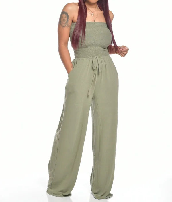 Alina sleeveless jumpsuit for women with a fluid, comfortable silhouette and a flared leg.