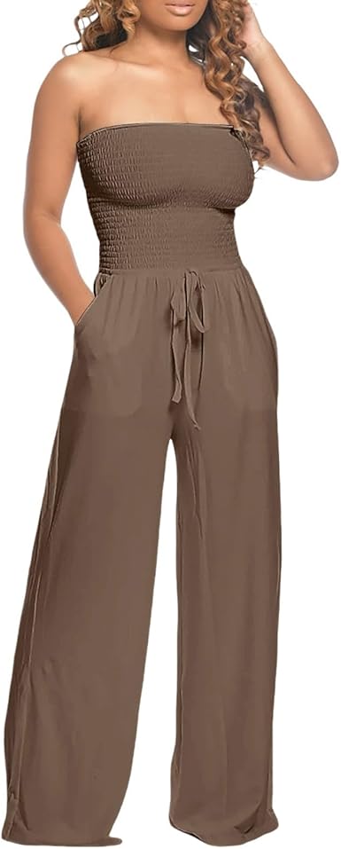 Alina sleeveless jumpsuit for women with a fluid, comfortable silhouette and a flared leg.
