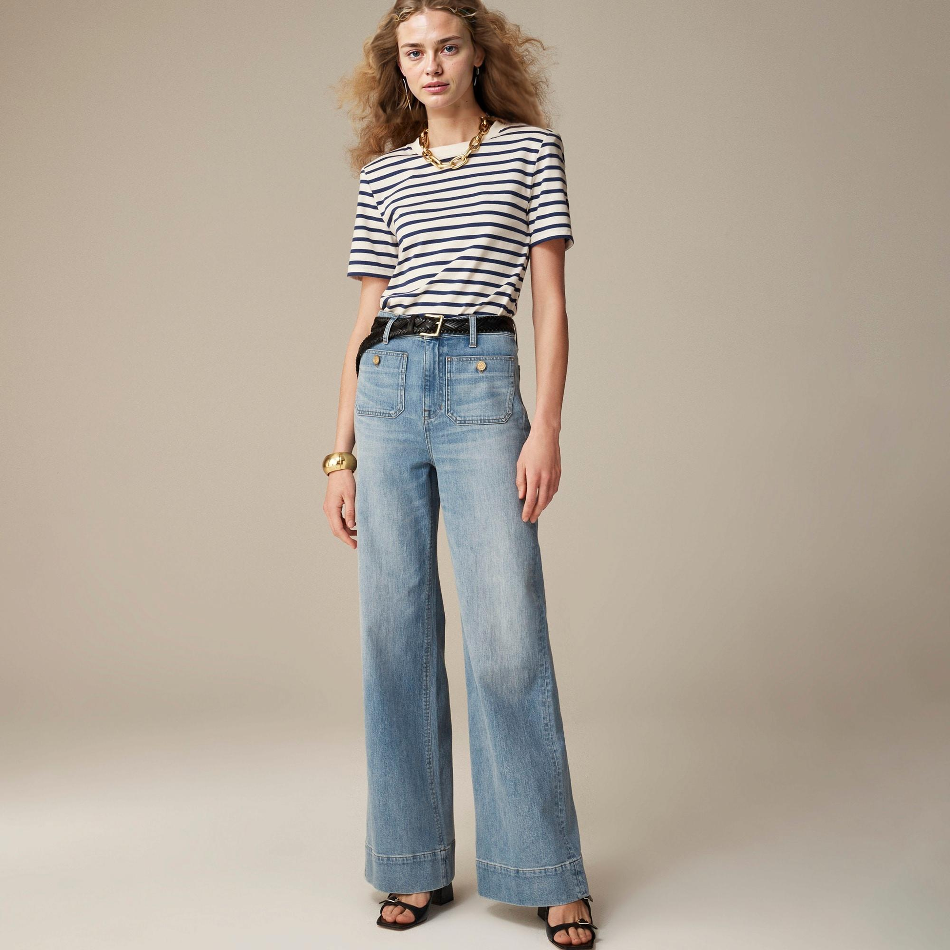 Women’s wide-leg denim jeans with nautical buttons – high waist and flared cut