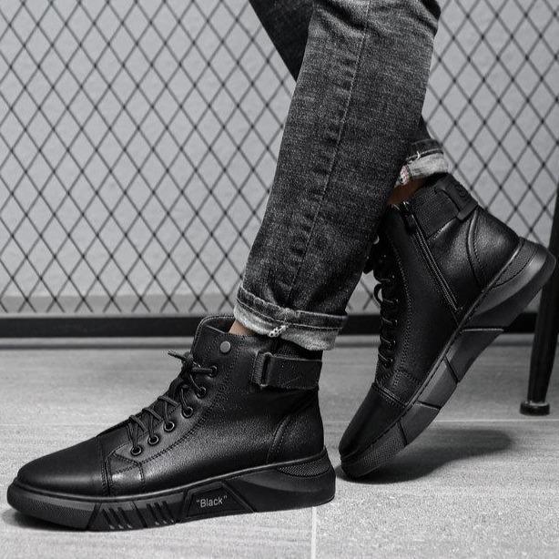 Cyrus men's faux leather boots with a streamlined shape and a sturdy sole for good support.