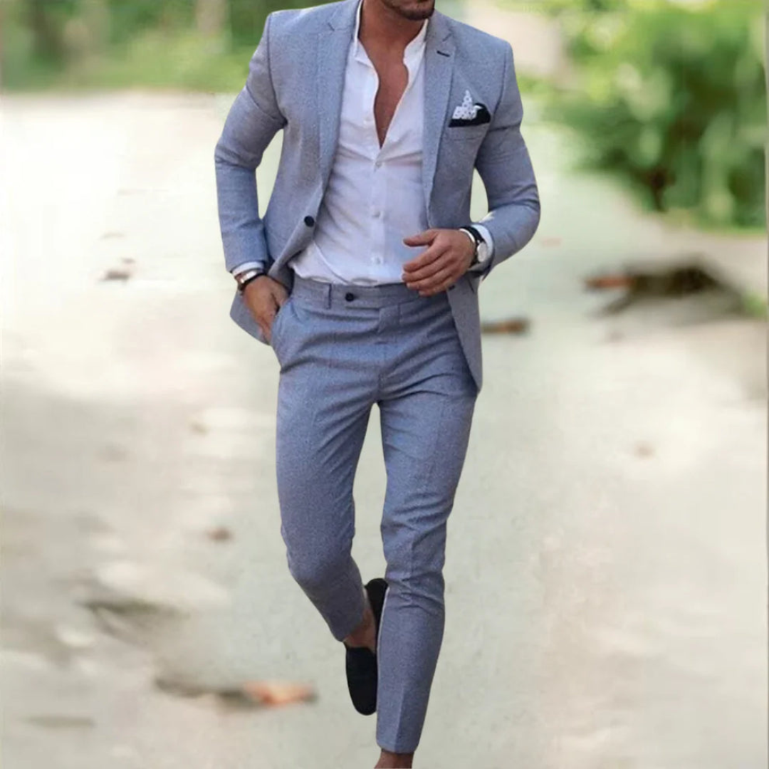 Henry men’s two-piece suit with tailored blazer and structured trousers, polished and versatile formalwear