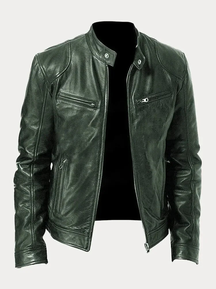 Leandro men’s biker jacket with structured collar and zippered pockets, modern urban style