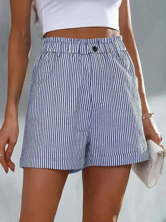 Liora women’s loose striped casual shorts with elastic waistband and relaxed silhouette