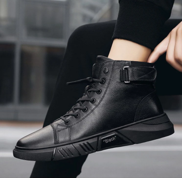 Cyrus men's faux leather boots with a streamlined shape and a sturdy sole for good support.