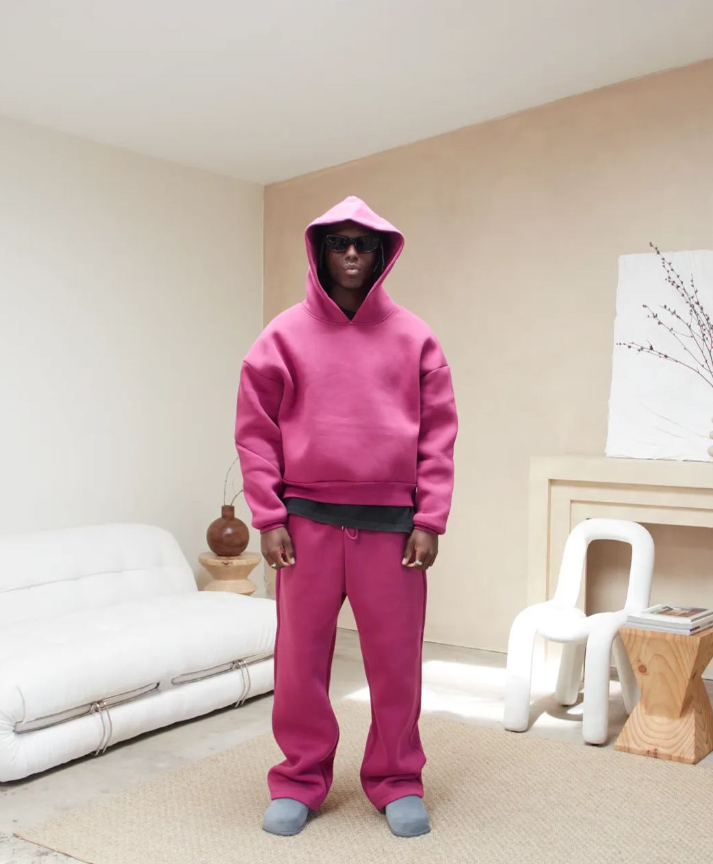 Ezra men's monochrome tracksuit set with a modern, fitted design and soft fabric.