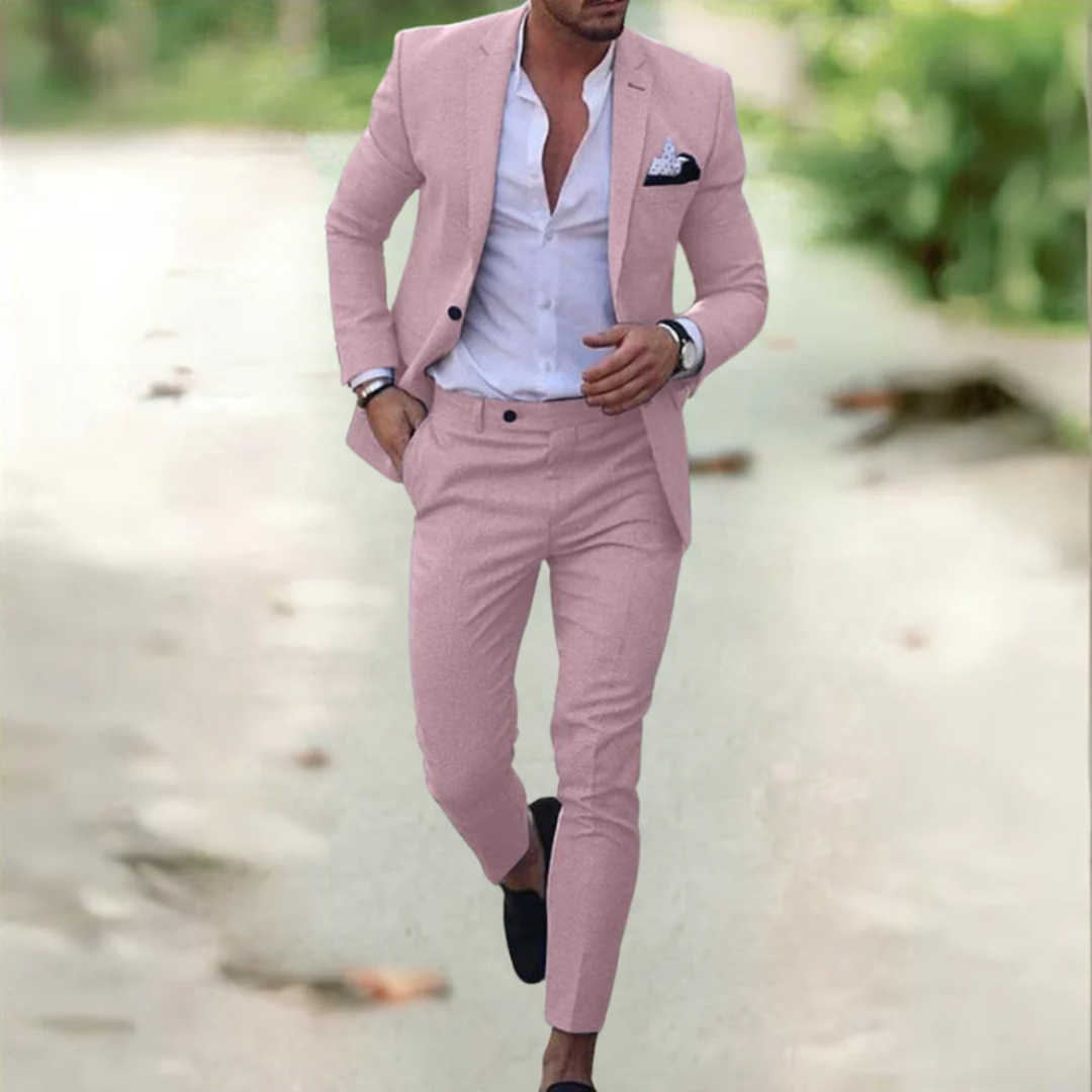 Henry men’s two-piece suit with tailored blazer and structured trousers, polished and versatile formalwear