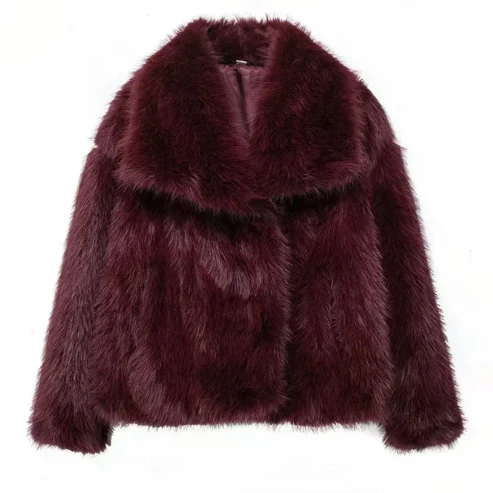 Estelle elegant women's faux fur coat with a structured silhouette and a bold style.