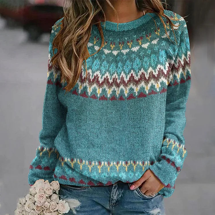 Maris women’s sweater with retro wave pattern and relaxed fit, stylish and expressive design