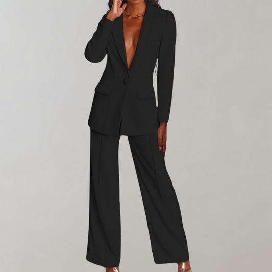 Gretel women’s elegant two-piece set with tailored blazer and pants for professional and evening looks