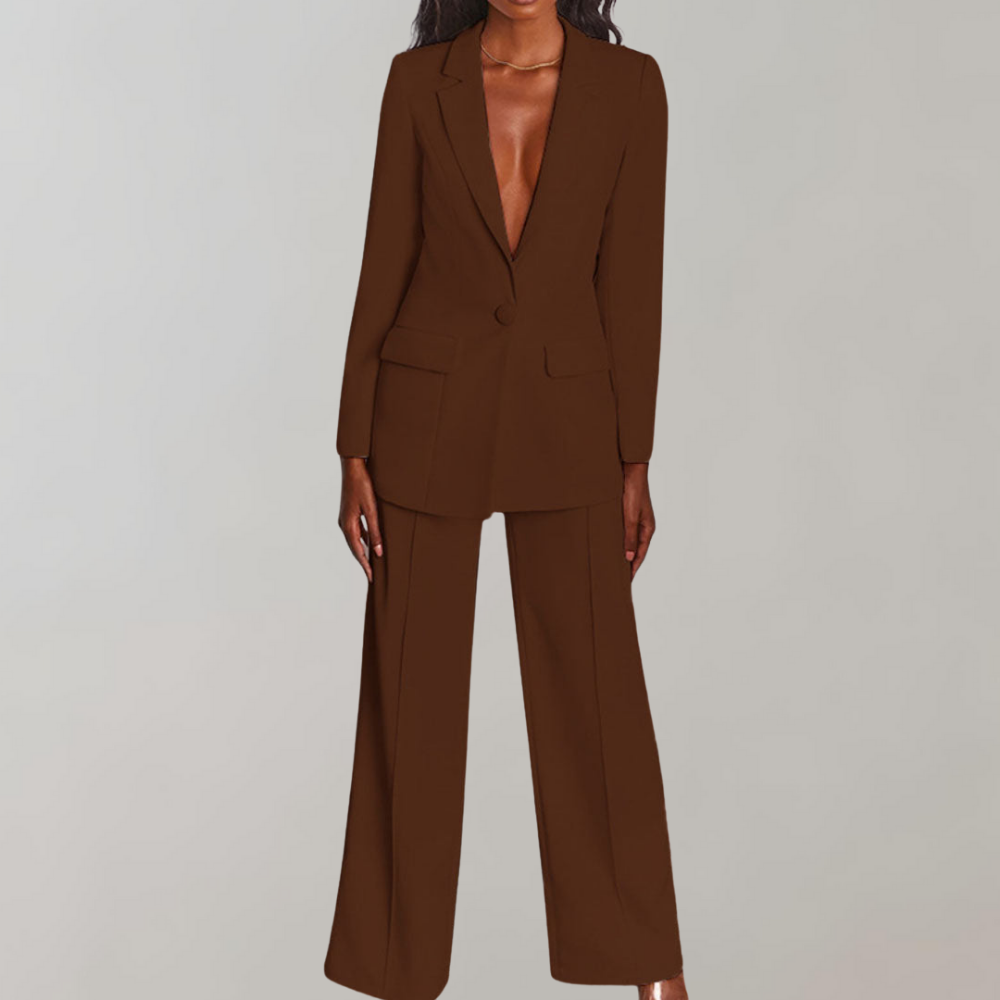 Gretel women’s elegant two-piece set with tailored blazer and pants for professional and evening looks