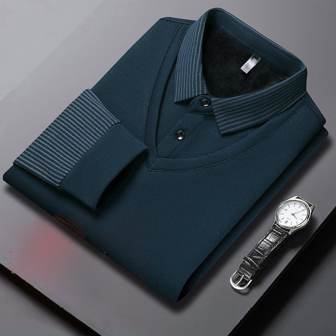 Men’s long sleeve polo shirt with button placket and classic collar