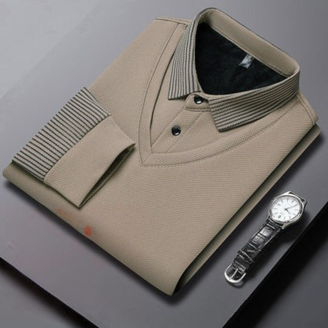 Men’s long sleeve polo shirt with button placket and classic collar