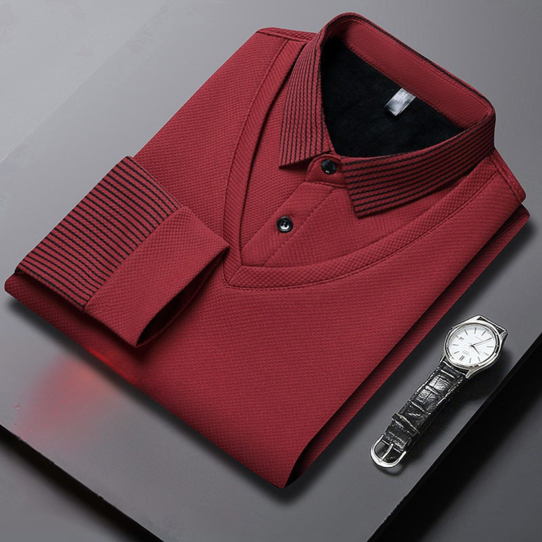 Men’s long sleeve polo shirt with button placket and classic collar