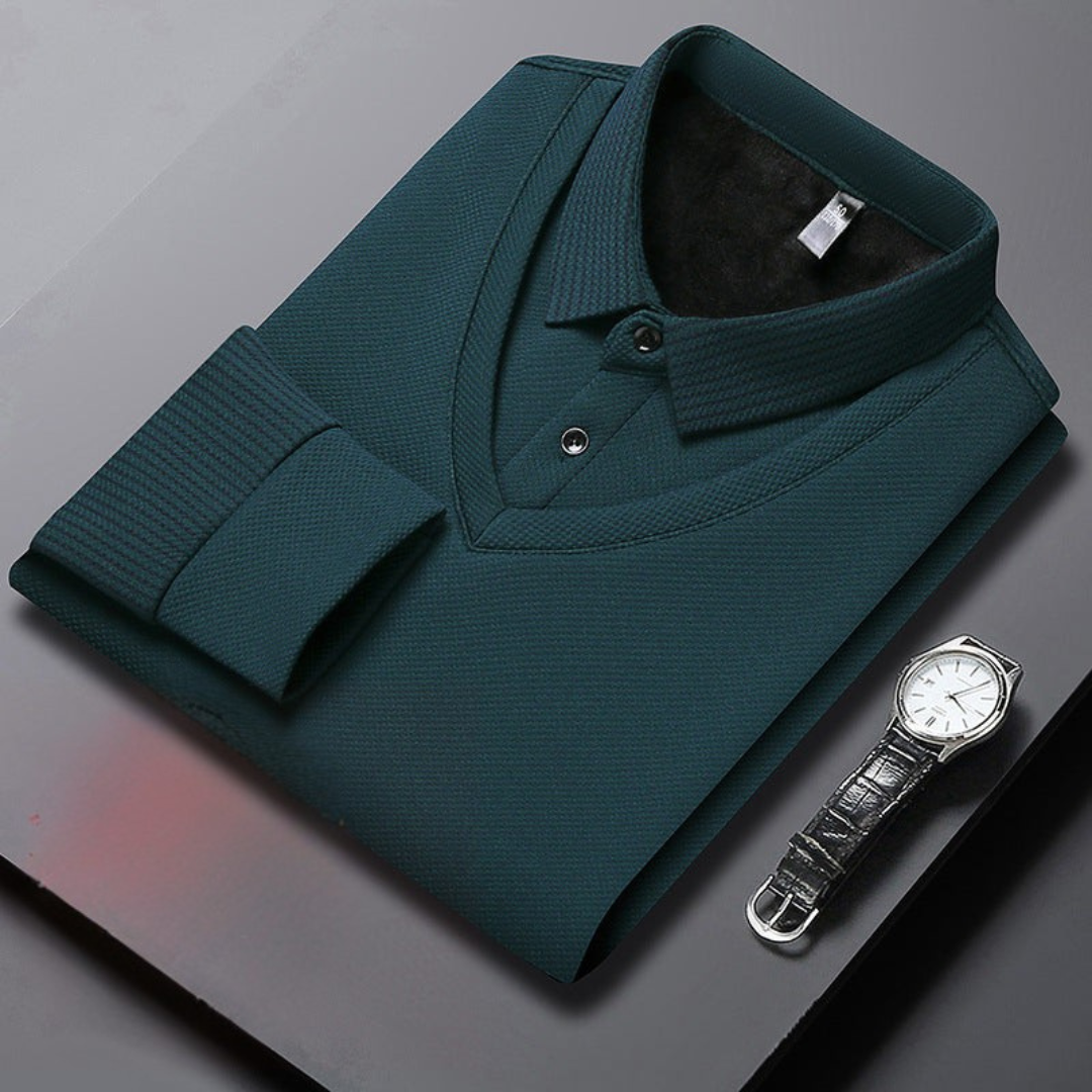 Men’s long sleeve polo shirt with button placket and classic collar